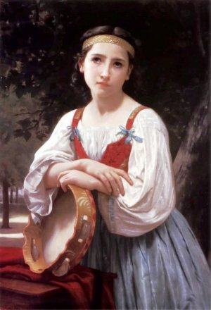 Main Product Photo of Basque Gypsy Girl with a Tambourine Painting by William-Adolphe Bouguereau