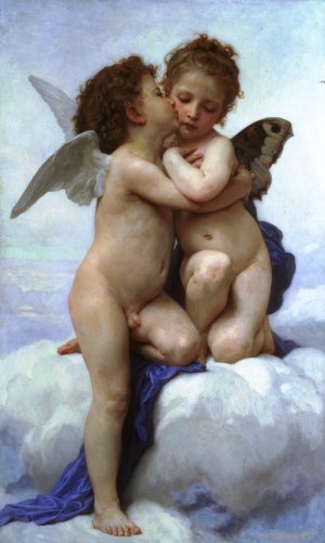 Main Product Photo of Cupid and Psyche as Children Painting by William-Adolphe Bouguereau