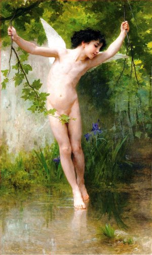 Main Product Photo of Cupid Flying Over Water Painting by William-Adolphe Bouguereau