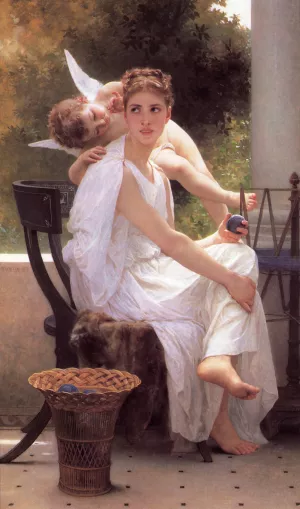 Le Travail Interrompu also known as Work Interrupted by William-Adolphe Bouguereau - Hand-Painted Oil Painting Reproduction