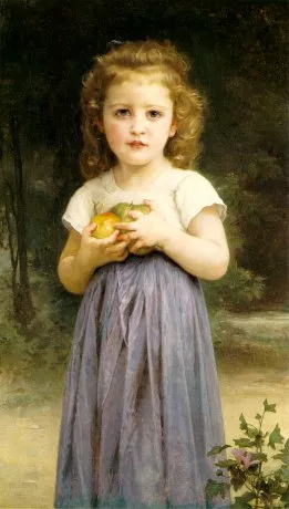 Little Girl Holding Apples by William-Adolphe Bouguereau - Hand-Painted Oil Painting Reproduction