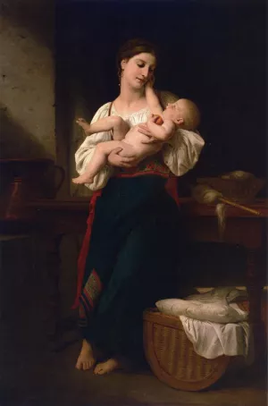 Premieres Caresses also known as First Touch by William-Adolphe Bouguereau - Hand-Painted Oil Painting Reproduction