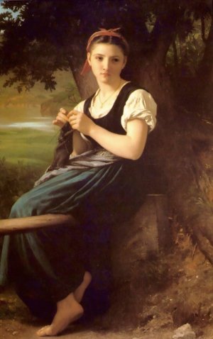 Main Product Photo of The Knitter Painting by William-Adolphe Bouguereau
