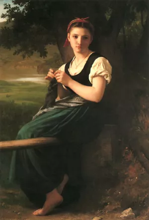 The Knitting Girl by William-Adolphe Bouguereau - Hand-Painted Oil Painting Reproduction