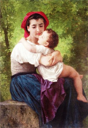 Main Product Photo of The Little Hug Painting by William-Adolphe Bouguereau